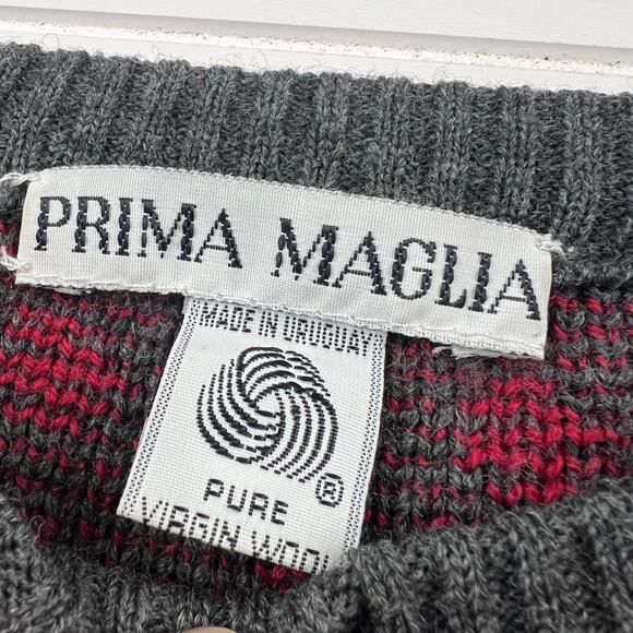 Prima Maglia Vintage Wool Sweater Red Polkadot Gray Women's size Large - Picture 3 of 6